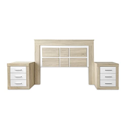 DUÉRMETE ONLINE Bettwäsche-Set Omabella 2 Nachttische, Holz, Cambria-Weiß, 160 x 120 cm (Cama 135-140-150) von DUÉRMETE ONLINE