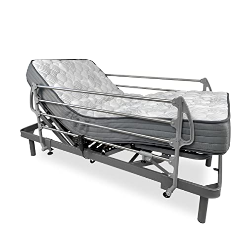 DUÉRMETE ONLINE, 90 x 190 cm, elektrisches Bett, verstärkt, Ergomax, viskoelastische Matratze Dorsaltec + Edelstahlgeländer, Holz, Anthrazitgrau von DUÉRMETE ONLINE