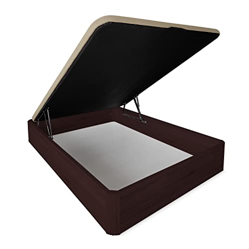 DUÉRMETE ONLINE Aufklappbares Bett, extra verstärkt, großes Fassungsvermögen, mit atmungsaktivem Deckel, abgerundete Ecken, Holz, Wenge, 135 x 190 cm von DUÉRMETE ONLINE