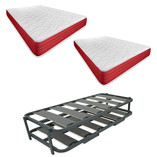 DUÉRMETE ONLINE Komplettes Bett mit 2 Lite-Matratzen (Gesicht für Winter/Sommer) + verstärktes Nistbett, Legierter Stahl, 90 x 190 cm von DUÉRMETE ONLINE