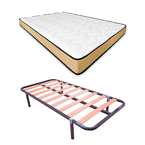 DUÉRMETE ONLINE Komplettes Bett mit Matratze Aura wendbar + Lattenrost Basic mit Beinen, Klemme, Legierter Stahl, grau, 105 x 190 von DUÉRMETE ONLINE