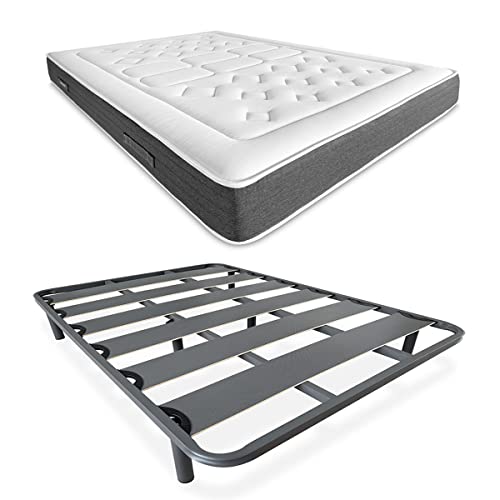 DUÉRMETE ONLINE - Komplettes Bett mit viskoelastischer Matratze Bio Nature + verstärkter Lattenrost 40 x 30 mm mit 4 Metallfüßen, Gewinde 90 x 190 cm DUÉRMETE ONLINE - Komplettes Bett mit viskoelastischer Matratze Bio Nature + verstärkter Lattenrost 40 x 30 mm mit 4 Metallfüßen, Gewinde 90 x 190 cm von DUÉRMETE ONLINE