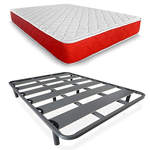 DUÉRMETE ONLINE - Komplettbett mit viskoelastischer Matratze Lite wendbar, Dicke 23 cm + Lattenrost 40 x 30 cm mit Beinen, 135 x 190 cm von DUÉRMETE ONLINE