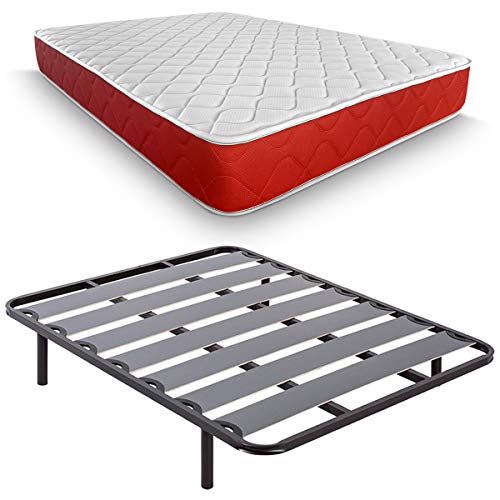 DUÉRMETE ONLINE Komplettes Bett mit viskoelastischer Matratze Lite Viscogel, wendbar, Lattenrost mit Beinen, Bettwäsche-Set, 135x180 von DUÉRMETE ONLINE