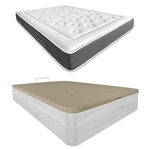 DUÉRMETE ONLINE Polar Viskoelastische Matratze Bio Nature, Dicke 24 cm + aufklappbares Holzbett, große Kapazität, Farbe, Holz Polyurethan, 135 x 190 von DUÉRMETE ONLINE