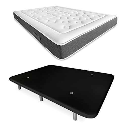DUÉRMETE ONLINE Schwarzes Komplettbett mit viskoelastischer Matratze Bio Nature + verstärkter Bodenpolster, Farbe 6 Beine, Holz, 135 x 190 cm von DUÉRMETE ONLINE