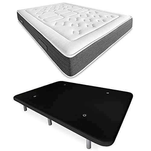 DUÉRMETE ONLINE Komplettes Bett mit viskoelastischer Matratze Bio Nature + verstärkter, gepolsterter Boden in Schwarz mit 6 Metallbeinen, 150 x 190 cm von DUÉRMETE ONLINE