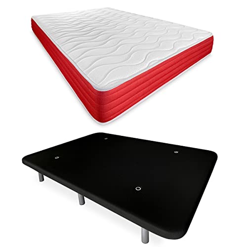 DUÉRMETE ONLINE Komplettes Bett mit wendbarer Lite-Matratze + verstärkter Polsterunterlage, Schwarz, 6 Metallbeine, 150 x 190 cm DUÉRMETE ONLINE Komplettes Bett mit wendbarer Lite-Matratze + verstärkter Polsterunterlage, Schwarz, 6 Metallbeine, 150 x 190 cm von DUÉRMETE ONLINE