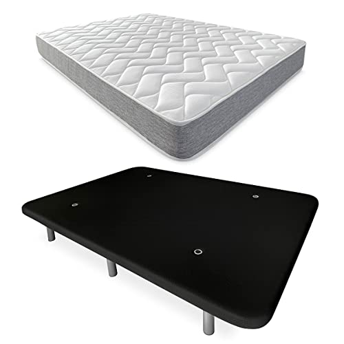 DUÉRMETE ONLINE Schwarz Komplettes Bett mit wendbarer Viscotec-Matratze + verstärkter Polsterboden Farbe 6 Beinen, Holz, 105 x 190 von DUÉRMETE ONLINE