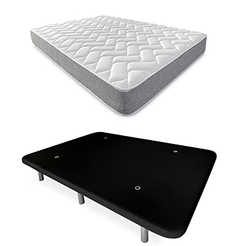 DUÉRMETE ONLINE Schwarz Komplettes Bett mit wendbarer Viscotec-Matratze + verstärkter Polsterboden Farbe 6 Beinen, Holz, 105 x 190 von DUÉRMETE ONLINE