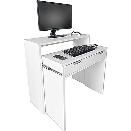 Dreaming Online weiß Schreibtisch komplett ausziehbar Computertisch praktisch und funktional, Holz, 90 x 33/64 x 73/86,5 cm von DUÉRMETE ONLINE
