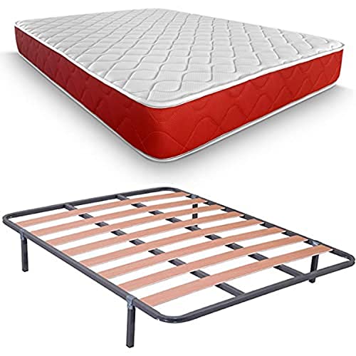 Duérmete Online - Komplett mit viskoelastischer Matratze Lite Viscogel wendbar, Lattenrost Basic + 6 Beine, Set, 135 x 190 cm. von DUÉRMETE ONLINE