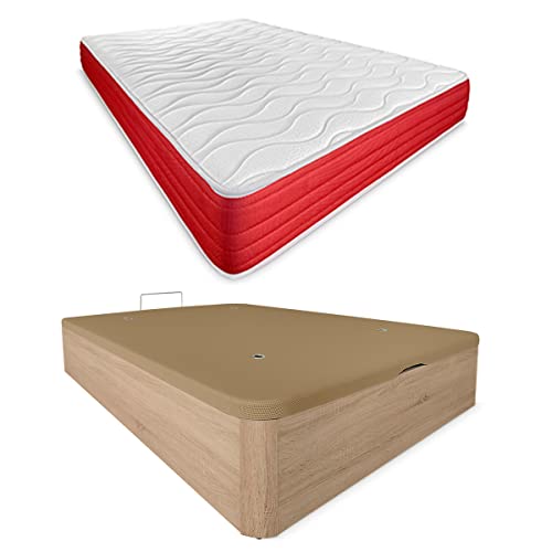 Duérmete Online Viskoelastische Matratze Lite wendbar + Boxspringbett aus Holz, großes Fassungsvermögen, PU, Cambria, 105 x 190 von DUÉRMETE ONLINE