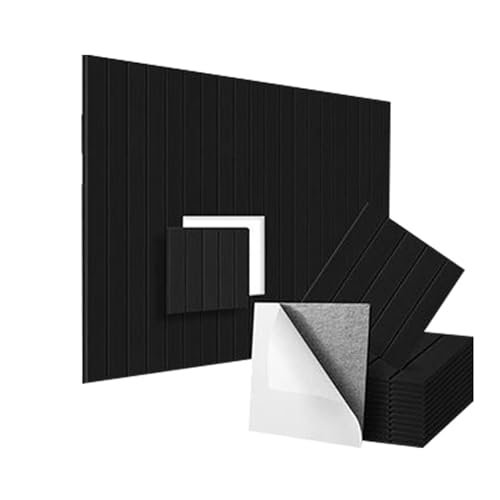 12 Stück Selbstklebend Akustikplatten 30x30x0,9cm Schallisolierung Akustikpaneele Akustikplatten aus Polyester zur Schalldämmung für Studio Büro Weiß (Black) von DUEYUN