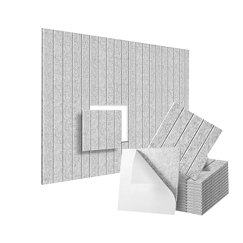 12 Stück Selbstklebend Akustikplatten 30x30x0,9cm Schallisolierung Akustikpaneele Akustikplatten aus Polyester zur Schalldämmung für Studio Büro Weiß (Gray) von DUEYUN