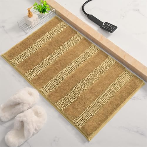Chenille Badematte rutschfest Badezimmerteppich Weich Badteppich Saugfähige Badvorleger Waschbar Duschvorleger für Badezimmer Dusche und Badewanne (Camel, 50×80cm) von DUEYUN