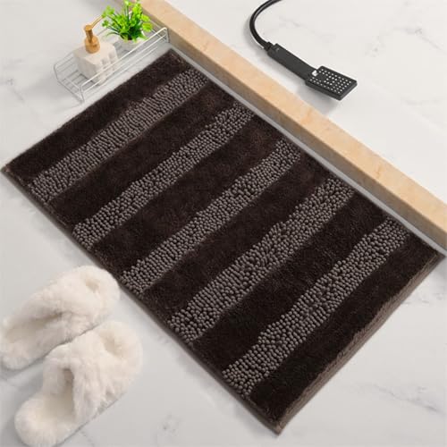 Chenille Badematte rutschfest Badezimmerteppich Weich Badteppich Saugfähige Badvorleger Waschbar Duschvorleger für Badezimmer Dusche und Badewanne (Dark Brown, 40×60cm) von DUEYUN