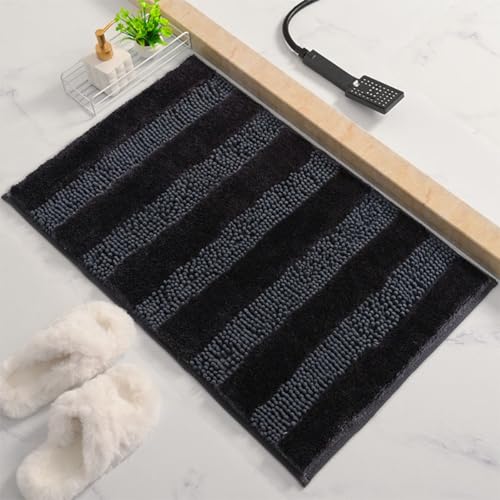 Chenille Badematte rutschfest Badezimmerteppich Weich Badteppich Saugfähige Badvorleger Waschbar Duschvorleger für Badezimmer Dusche und Badewanne (Dark Gray, 40×60cm) von DUEYUN