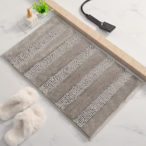 Chenille Badematte rutschfest Badezimmerteppich Weich Badteppich Saugfähige Badvorleger Waschbar Duschvorleger für Badezimmer Dusche und Badewanne (Light Brown, 40×60cm) von DUEYUN
