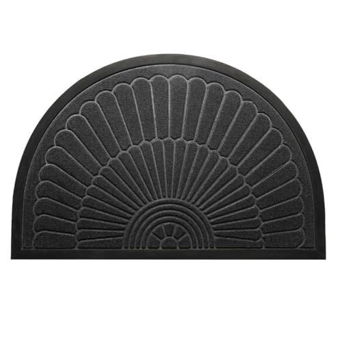 DUEYUN Gummi Fußmatte Halbrund für Innen und Außen - Outdoor Schmutzfangmatte Natur, Kokosmatte Outdoor Ornamente, Wetterfest und rutschfest für Flur, Terrasse, Eingangsbereich (Black, 60cm*90cm) von DUEYUN