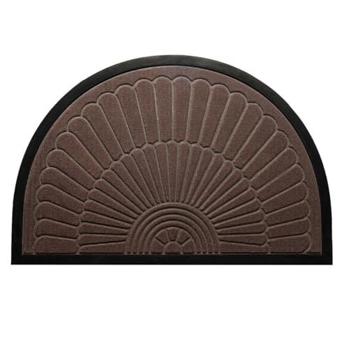 DUEYUN Gummi Fußmatte Halbrund für Innen und Außen - Outdoor Schmutzfangmatte Natur, Kokosmatte Outdoor Ornamente, Wetterfest und rutschfest für Flur, Terrasse, Eingangsbereich (Brown, 60cm*90cm) von DUEYUN