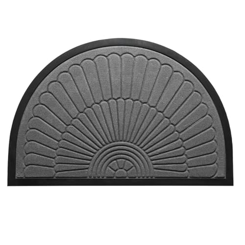 DUEYUN Gummi Fußmatte Halbrund für Innen und Außen - Outdoor Schmutzfangmatte Natur, Kokosmatte Outdoor Ornamente, Wetterfest und rutschfest für Flur, Terrasse, Eingangsbereich (Gray, 60cm*90cm) von DUEYUN
