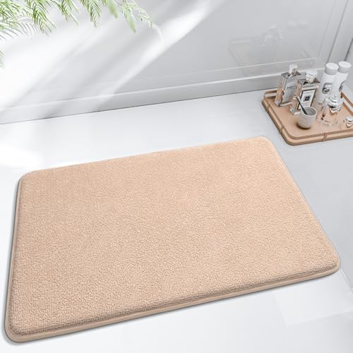 DUEYUN Memoryschaum Badezimmerteppich Weich Badematte maschinenwaschbar rutschfest Waschbar Dick Badteppich Saugfähig Badvorleger Bad Teppich Duschvorleger für Badezimmer (Beige, 50 * 80cm) von DUEYUN