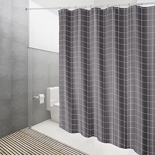 DUFU Wasserdichter Duschvorhang, Waschbar Schnelltrocknend Textil Stoff Polyester Badewanne Vorhang mit 12 Duschvorhängeringen,Transluzente Duschvorhang Grau (180x200cm) von DUFU