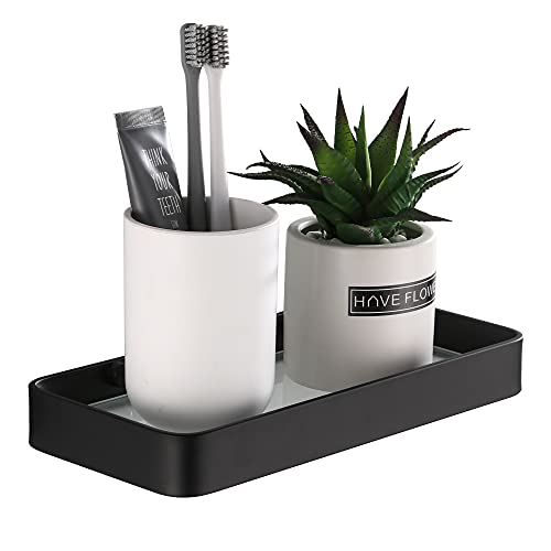 DUFU Duschkorb ohne Bohren Duschregal Selbstklebend Duschwanne mit rostfreiem Organizer Aufbewahrung Kein Schaden Gehärtetes Glas Raum Aluminium Badezimmerzubehör 25cm Schwarz von DUFU