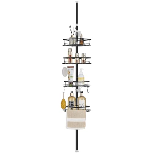 DUFU Duschregal Teleskop Ohne Bohren mit 4 Duschkorb Ecke Rutschfestes Stabiles Badezimmer Regal Aus Metall Höhenverstellbar 85-325cm Teleskopregal Bad Schwarz von DUFU