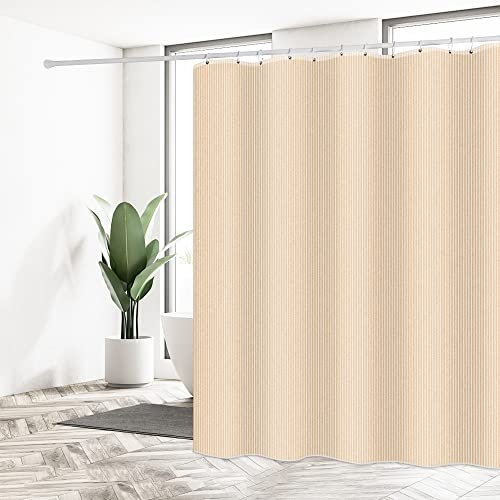 DUFU Duschvorhang 180x200 Beige Wasserdicht Polyester Badevorhang Waschbar Schnelles Trocknen mit 12 Duschvorhangringen und Beschwertem Saum von DUFU