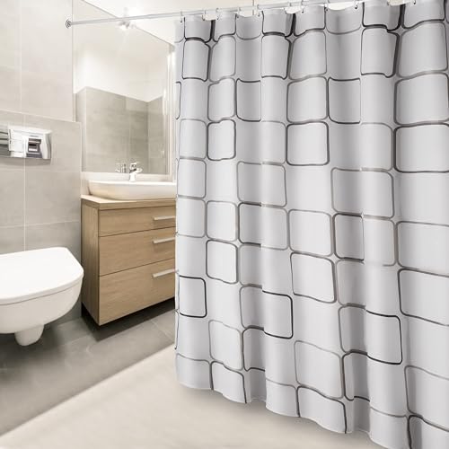 DUFU Wasserdichter Duschvorhang, Waschbar Schnelltrocknend Textil Stoff Polyester Badewanne Vorhang mit 12 Duschvorhängeringen, Transluzente Duschvorhang, Weiß(180x180cm) von DUFU