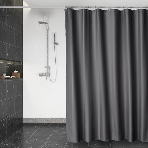 DUFU Wasserdichter Duschvorhang, Waschbar Schnelltrocknend Textil Stoff Polyester Badewanne Vorhang mit 12 Duschvorhängeringen, Transparent Duschvorhang, Dunkelgrau (180 x 180 cm) von DUFU