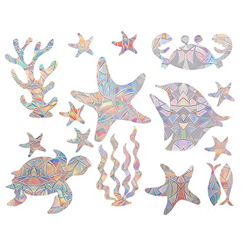 DUGEGAYL 16 Stück Prisma-Fensteraufkleber für Vogelschläge, Schutz Fenster Prism Fenster Abziehbilder, Vogelschutz Aufkleber für Stoppt Vögel die in Fenster fliegen Vogelschutz (Marine Tierform) von DUGEGAYL