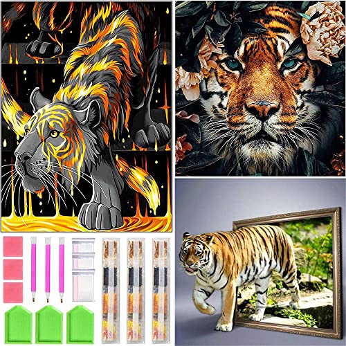 DUGEHO 3P 5D Diamond Painting Full Set,5D Diamant Painting Bilder mit Diamond Painting Zubehör Tiger DIY Diamant Malerei für Home Wall Wand und Eingang Dekorationen（30x40CM，30x30CM） von DUGEHO