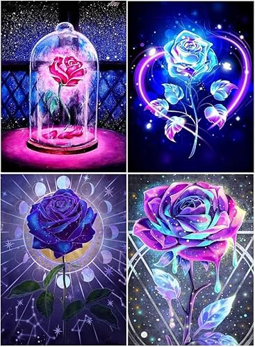 DUGEHO 4P 5D Diamond Painting Full Set,5D Diamant Painting Bilder mit Diamond Painting Zubehör Blume DIY Diamant Malerei für Home Wall Wand und Eingang Dekorationen(30×40cm) von DUGEHO