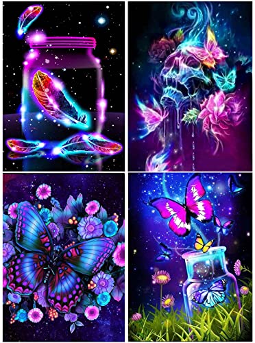 DUGEHO 4P 5D Diamond Painting Full Set,5D Diamant Painting Bilder mit Diamond Painting Zubehör Bunte Schmetterlingsflasche DIY Diamant Malerei für Home Wall Wand und Eingang Dekorationen(30×40cm) von DUGEHO