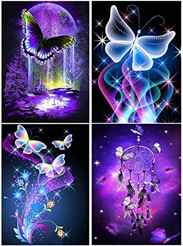 DUGEHO 4P 5D Diamond Painting Full Set,5D Diamant Painting Bilder mit Diamond Painting Zubehör Schmetterling DIY Diamant Malerei für Home Wall Wand und Eingang Dekorationen(30×40cm) von DUGEHO