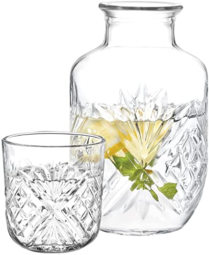 DUHALINE Nachttisch Wasserkaraffe mit Glas Set - Glaskaraffe 16 oz/Tasse 5 oz -Nachtkaraffe Krug und Tasse-Nachtkaraffe mit Becher von DUHALINE