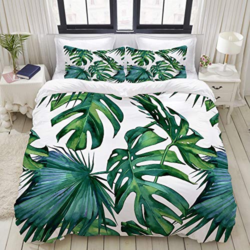 DUILLY Bettwäsche - Bettwäscheset Palm Monstera Nahtloses Muster. Grüner weißer tropischer Sommer-Hintergrund Multicolor Bettbezug Kissenbezug Set Bettbezug 200 * 200cm, Kissenbezug 80 * 80CM * 2 von DUILLY