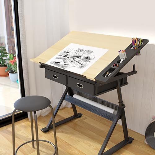 DUIRHNFV Art & Craft Workstation Hobby Zeichnung Schreibtisch Höhe (26,8 "-35,8") Einstellbar 0 ° -80 ° Tilting Tabletop Maltabelle zum technischen Zeichnen, Lesen, Schreiben (MDF) von DUIRHNFV