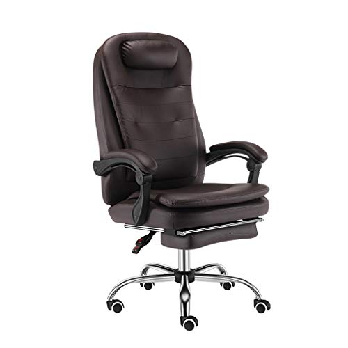 DUIRHNFV Einstellbarer Bürostuhl mit hoher Rückenlehre, Leder-Stuhl mit Lederstuhl großer Schreibtisch-Computer-Schwenkstuhl (Farbe: Braun, Größe: mit Fußschemel) von DUIRHNFV