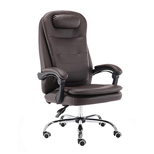 DUIRHNFV Einstellbarer Bürostuhl mit hoher Rückenlehre, Leder-Stuhl mit Lederstuhl großer Schreibtisch-Computer-Schwenkstuhl (Farbe: Braun, Größe: ohne Fußschemel) von DUIRHNFV