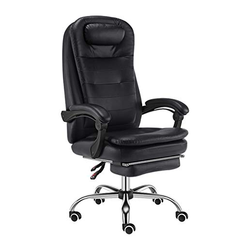 DUIRHNFV Highly-Leder-Leder-Executive Office Desk Stuhl mit Rollen, Leder-Office-Stuhl großer Schreibtisch-Computer-Schwenkstuhl (Farbe: Schwarz, Größe: mit Fußschemel) von DUIRHNFV