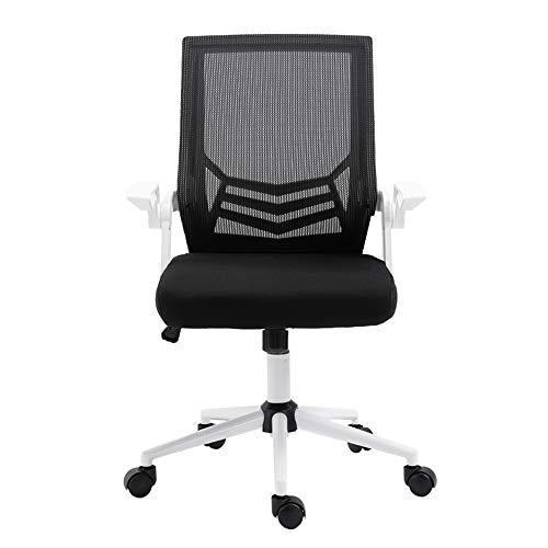 DUIRHNFV Office Stuhl ， schwarzer ergonomischer Schwenk -Mesh -Task -Stuhl Hochrücken gepolstertes Schreibtischstuhl mit Faltbarer Armlehne und Höhe verstellbar (Farbe: Schwarz) von DUIRHNFV