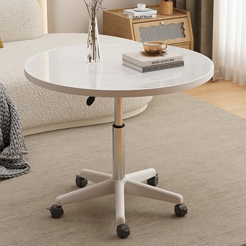 DUIRHNFV Runde Gartenkaffeetische, Esstisch kleine Räume mit beweglichen Rädern, tragbarer Laptop-Schreibtischbettschale (weiß, 84-108 cm) von DUIRHNFV