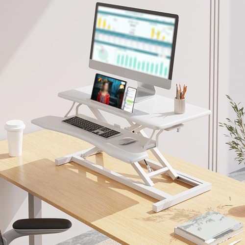 DUIRHNFV Ständiger Schreibtischwandler, ergonomische Gashöhe Einstellbarer Stehschreibtisch, SIT -Stand Tabletop Monitor und Laptop Riser -Plattform Arbeitstabelle (Farbe: Weiß, Größe: 80 * 40 cm) von DUIRHNFV