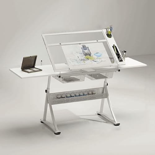 DUIRHNFV Zeichnungstischschreibtisch Künstlerschreibtisch, 0 ° -50 ° Kippen des Acryl-Tops, (25,6 "-35,4") Höhenverstellbarer All-in-One-Kunstschreibtisch zum Lesen, Schreiben, Handwerk, Malerei von DUIRHNFV