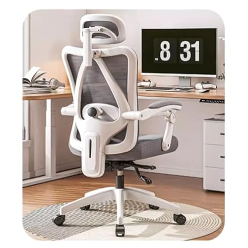 Ergonomic Office Desk Stuhl Schwenkrollstuhl mit 4-Wege-verstellbarer Lumbalunterstützung, Kopfstütze und 90 ° -155 ° Tilt für Heimstudenten, die Spiele und Besprechung entwerfen (Farbe: Weiß, Größe: von DUIRHNFV