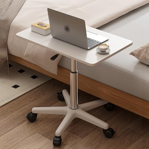 Heben Sie den Top Couchtisch, ein verstellbarer Höhe Rolling Desk mit Rädern, beweglicher Nachttisch am Nachttisch, Sit-Stand-Laptop-Schreibtisch für Zuhause, Büro und Krankenhaus (weiß, 85-107 cm) von DUIRHNFV